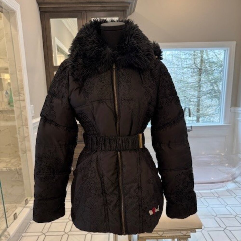 Black Desigual winter coat size S with hood.  EUC